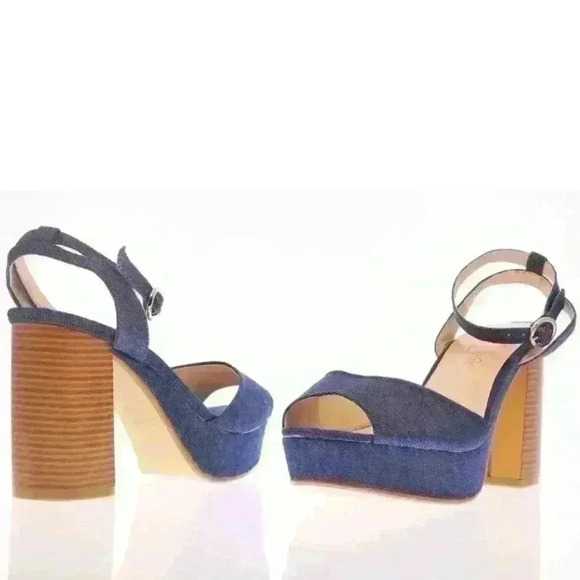 NIB Truffle Collection Women's Blue Billie Jean Platform 2 Part Sandal Sz 6.5 US - Picture 3 of 6